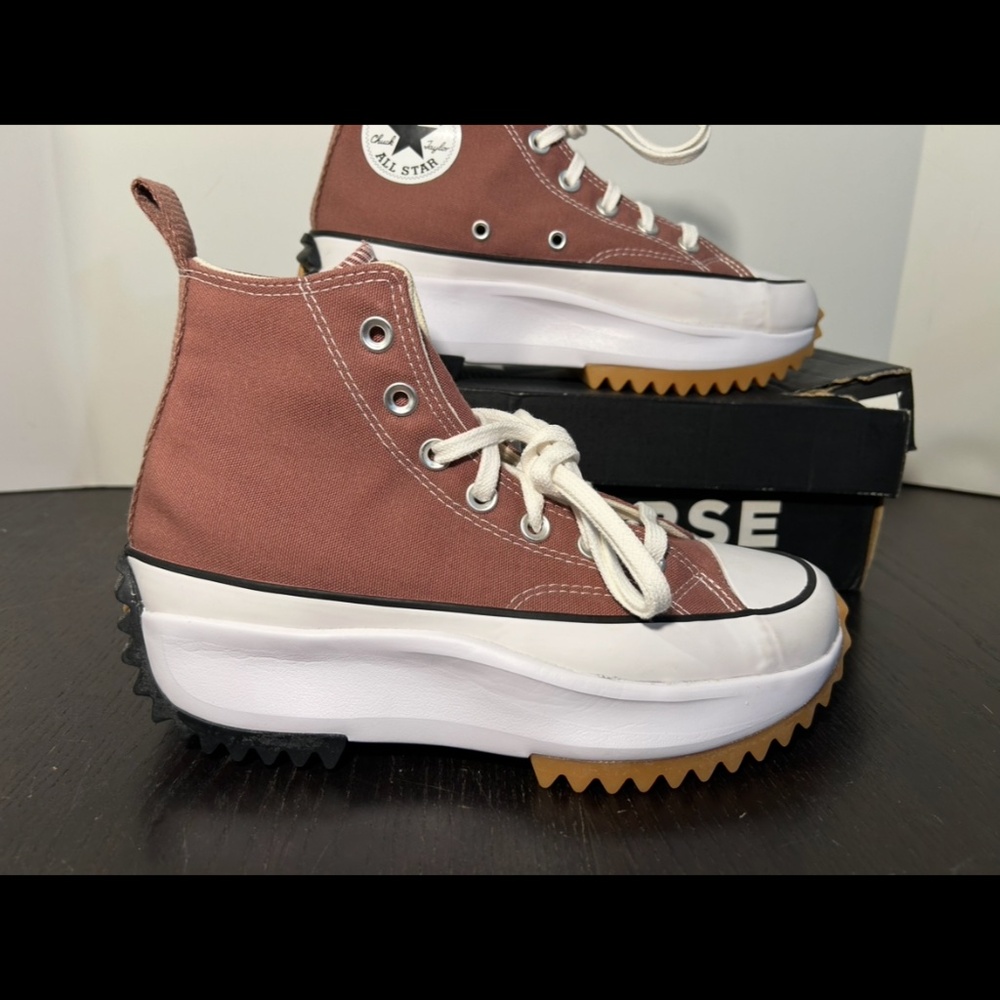 Converse Run Star Hike Hi Platform Shoes Sneakers Saddle/Black/White Womans 7